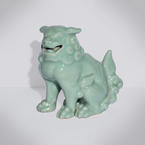 Celadon porcelain karashishi lion, by Tozan - Japan, Taisho era, circa 1930