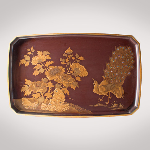 Lacquer Peacock tray, Japanese, Meiji Era, late 19th century Lacquer Peacock tray, Japanese, Meiji Era, late 19th century