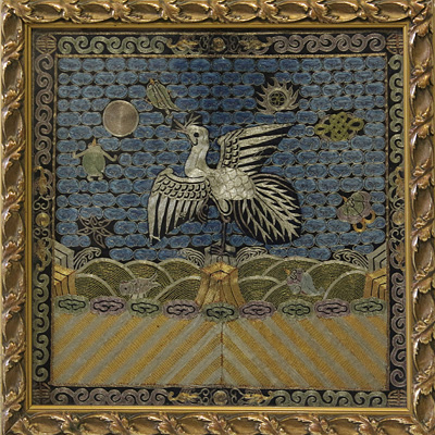 Embroidered silk rank badge, China, 19th century